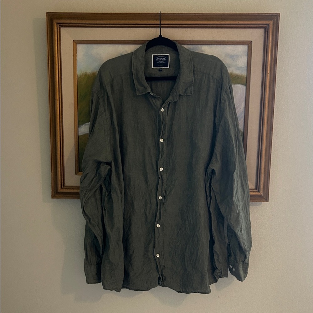 Charles Tyrwhitt Olive Green 100% linen shirt